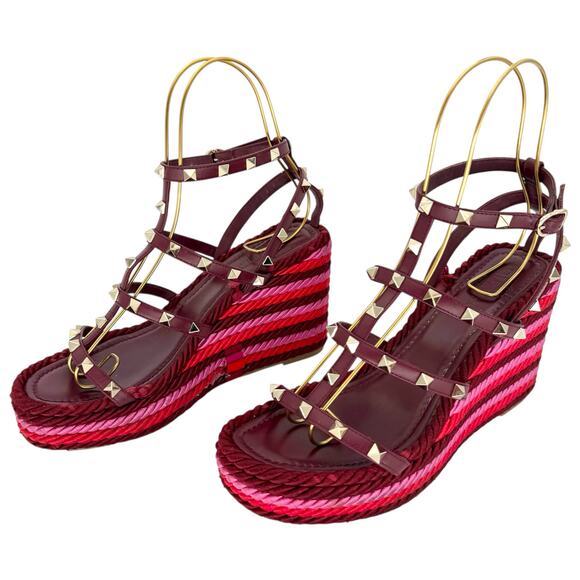 VALENTINO GARAVANI Torchon Rockstud Wedge Sandal EU 39 US 9 Red Pink Platform - Picture 4 of 11